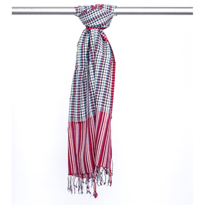 Scarf Check with red tone band 